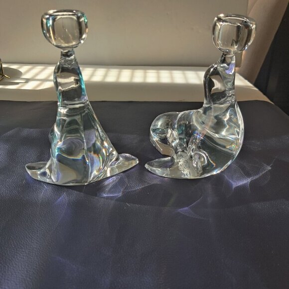 Viking Clear Glass Seal Candleholders. MCM, Looks like an Ice Sculpture 7 1/2 in - Picture 3 of 5